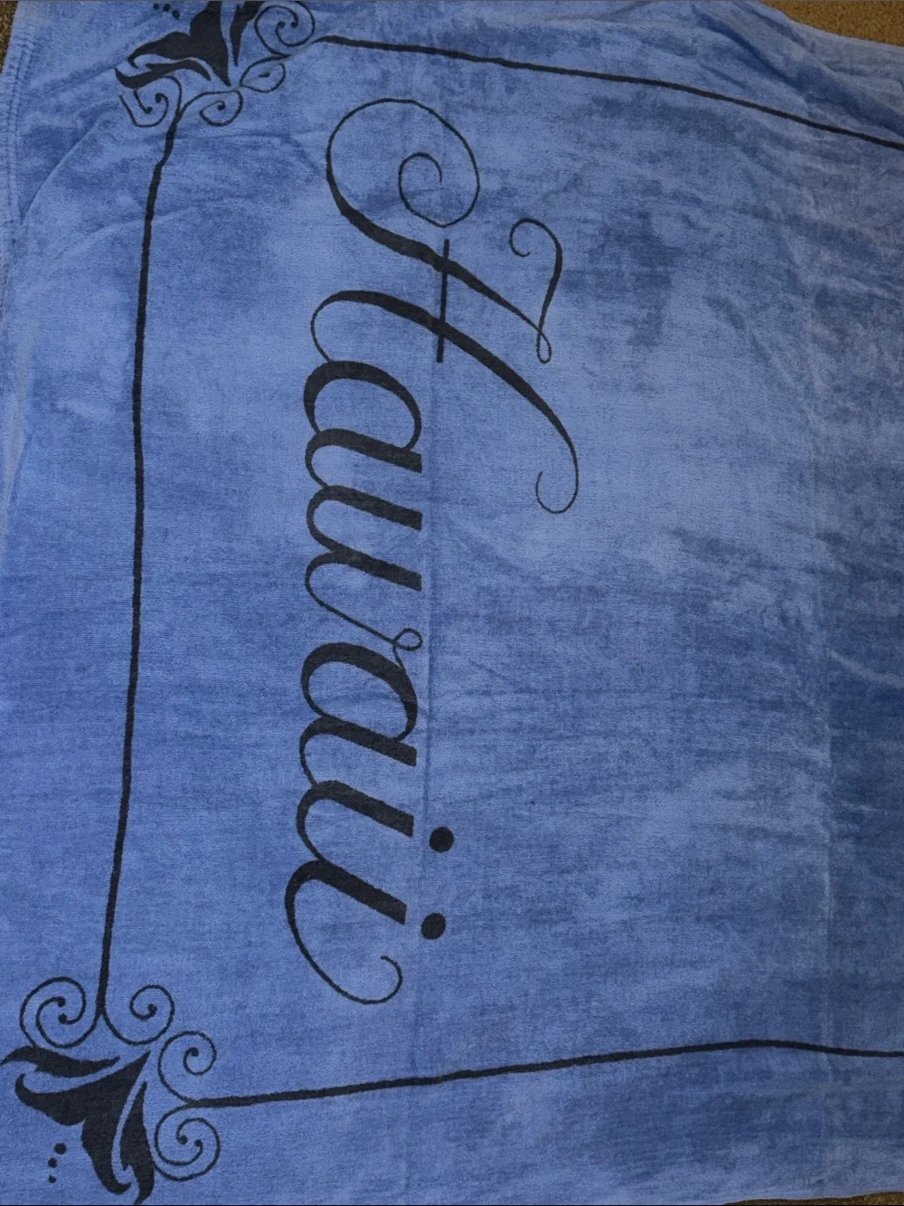 Vintage Hawaii Blue Plush Beach & Bath Towel with Script